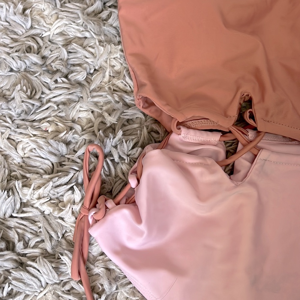 Apricot sleeveless lace-up one piece swimsuit - Picture 4 of 4